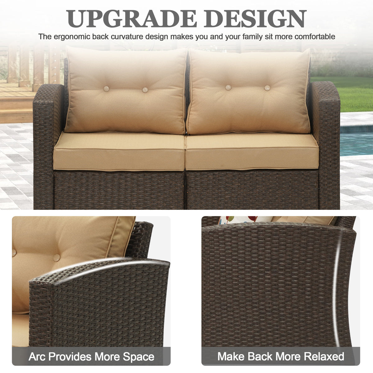 Brown Wicker Rattan Corner Sofa with Beige Cushions Y1049