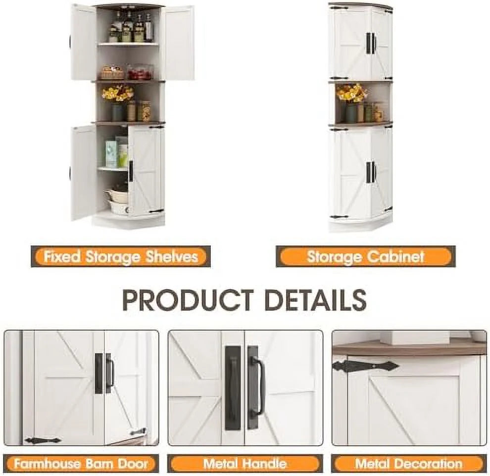 64.8" Tall White Corner Cabinet with 4 Doors and 5 Shelves B8849