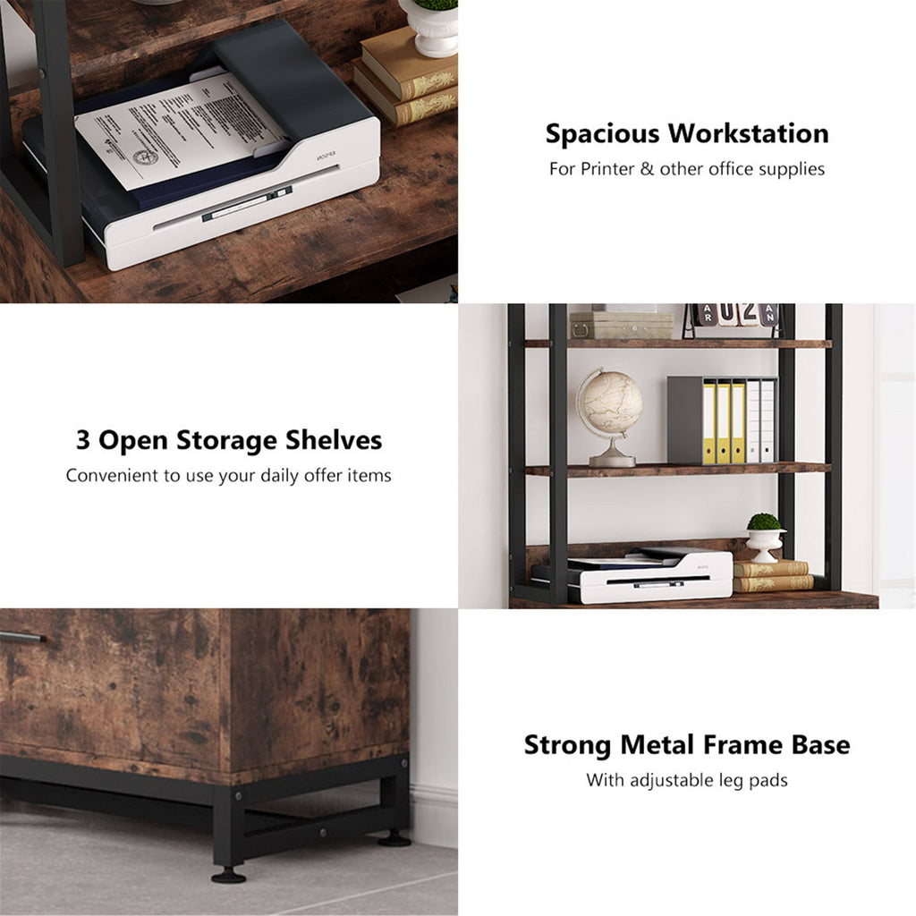 2 Drawer File Cabinet with Lock Bookshelf, Letter Size Printer Stand - Brown Z1998