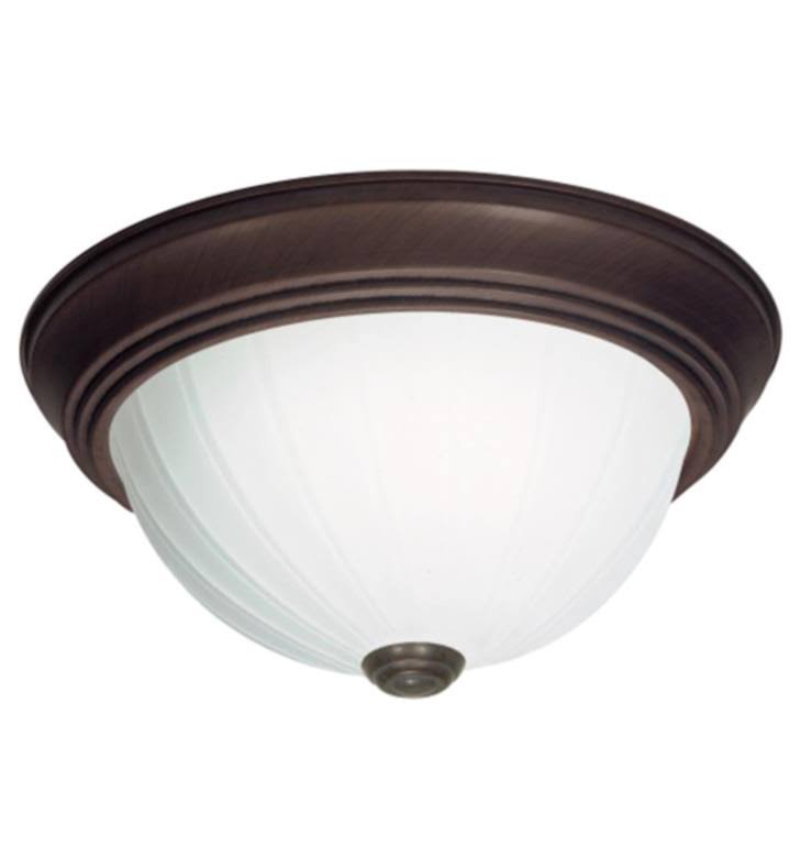2 Light Incandescent Flush Mount Ceiling Light in Old Bronze with Frosted Glass R9616