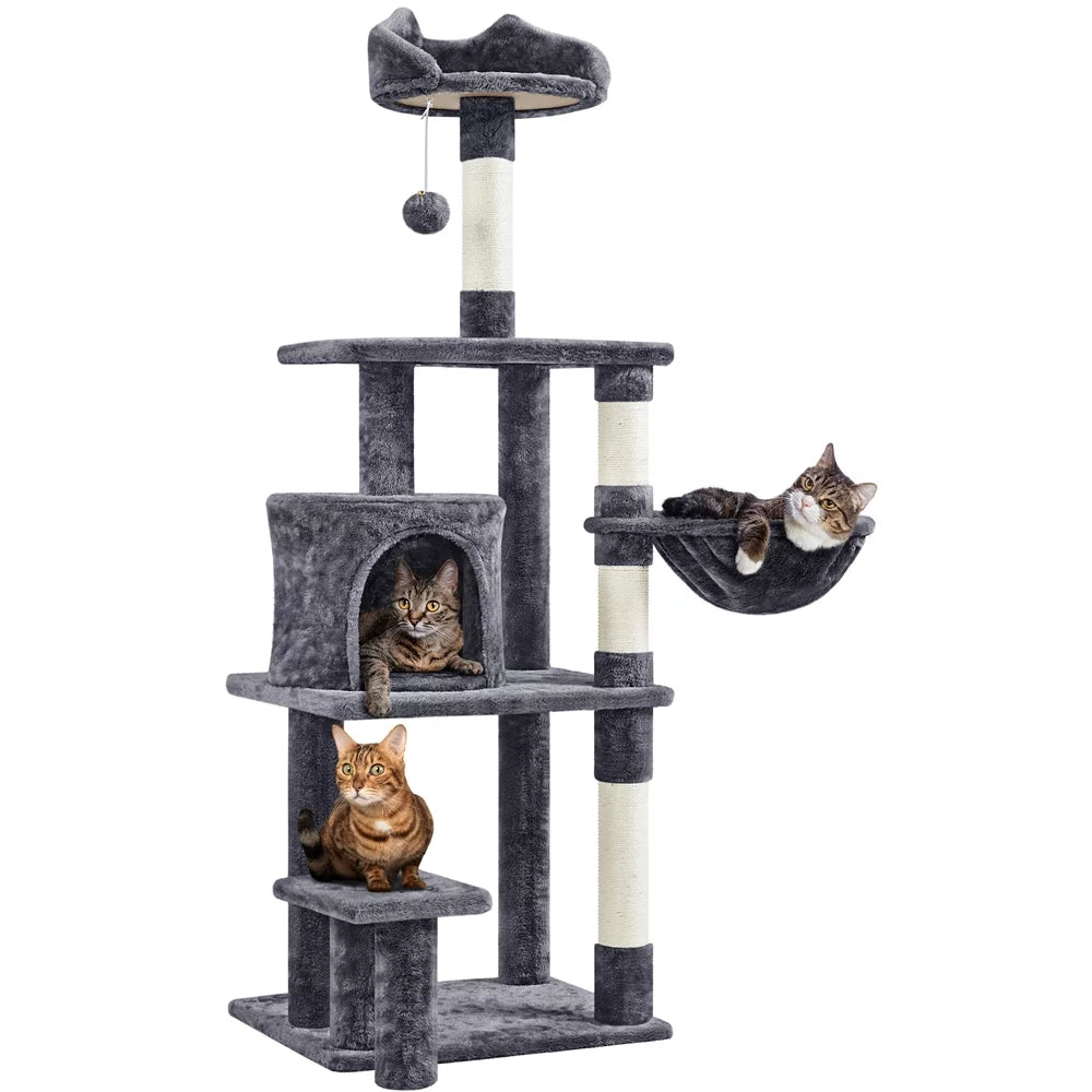 57" Multi Level Cat Tree with Basket & Condo & Scratching, Dark Gray N716150