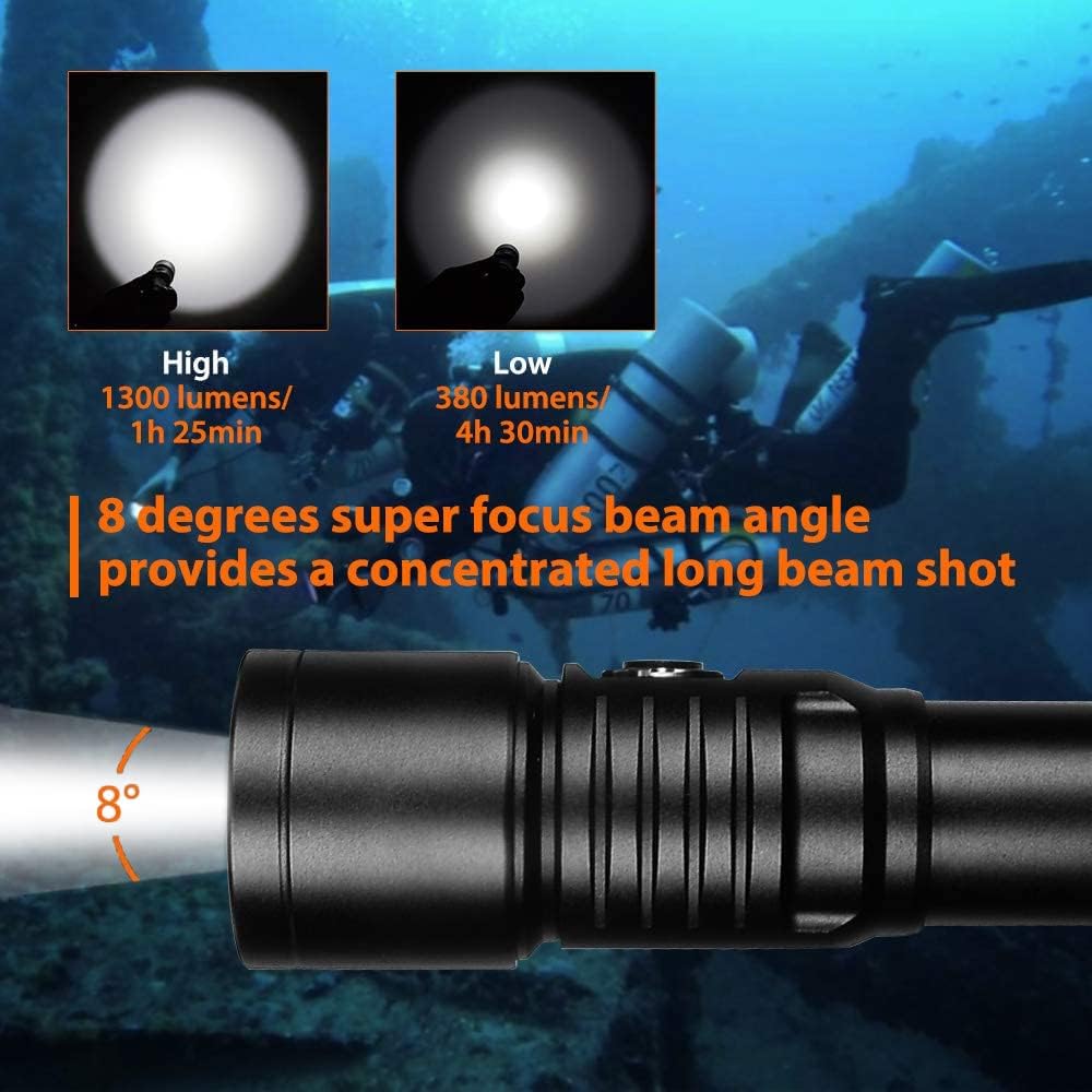 1300 Lumens 8 Degrees Scuba Dive Light T6979