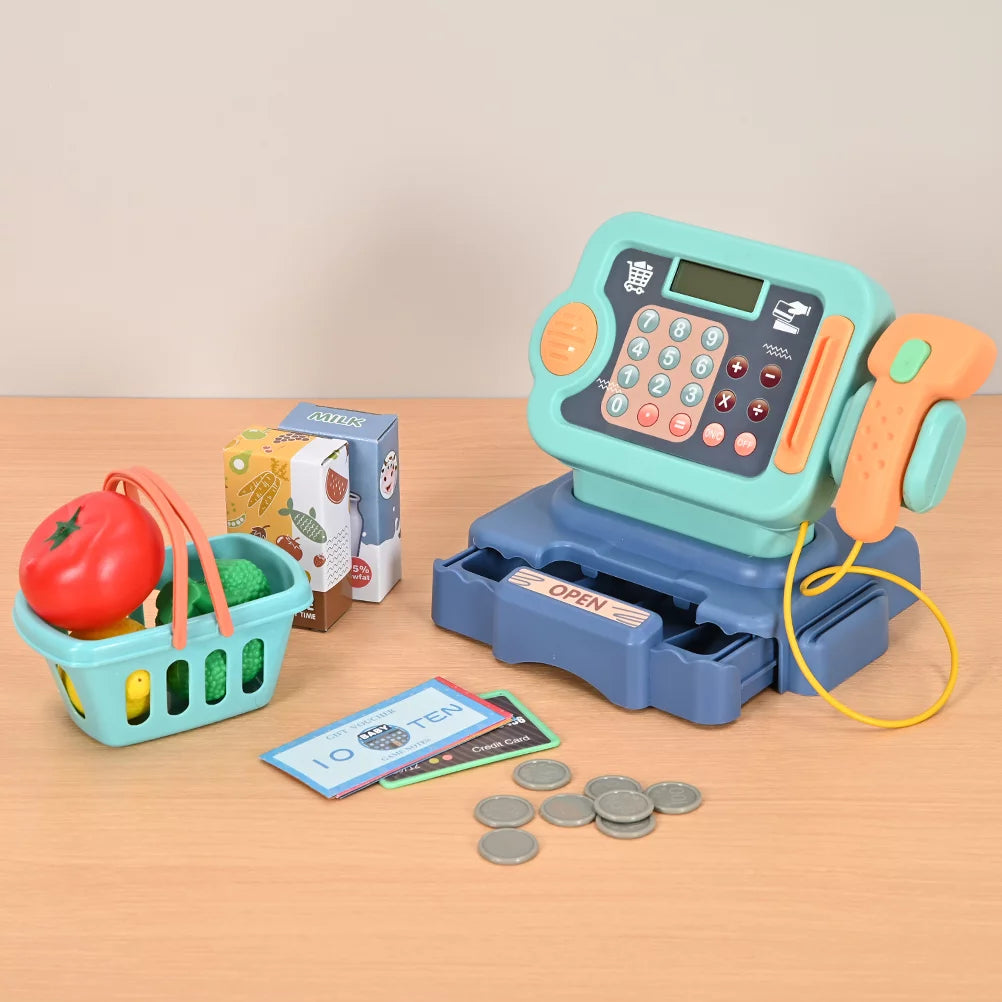 Pretend Play Calculator Cash Register with Scanner, Microphone, Play Food S970725