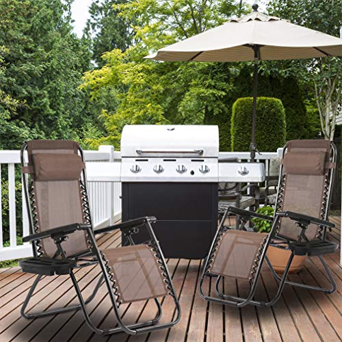 Zero Gravity Lounge Chairs Set of 2 with Pillow and Cup Holder F419392