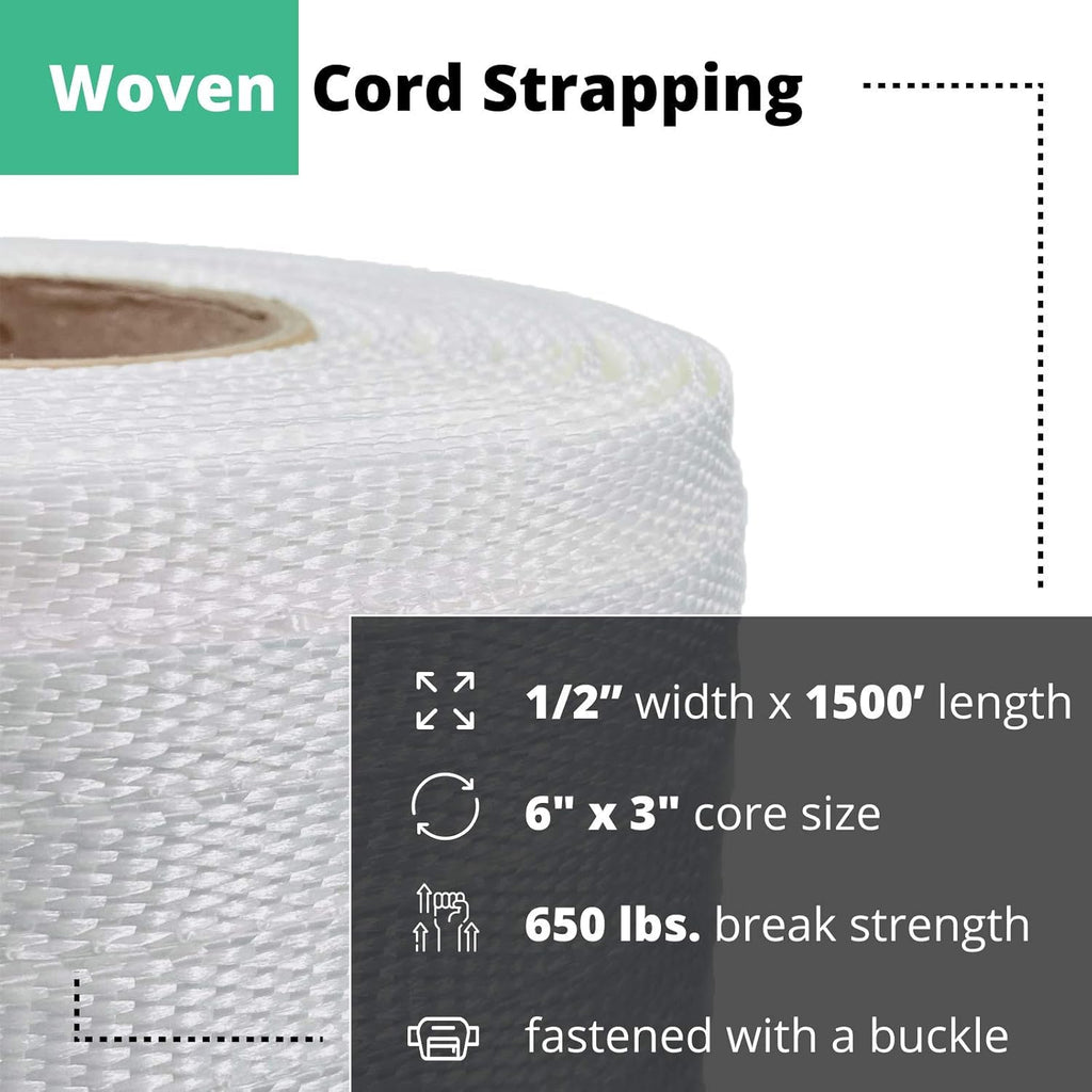 1/2" Heavy Duty Woven Cord Strapping, 1500' Length, 650 lb. Break Strength, Pack of 2 O18845