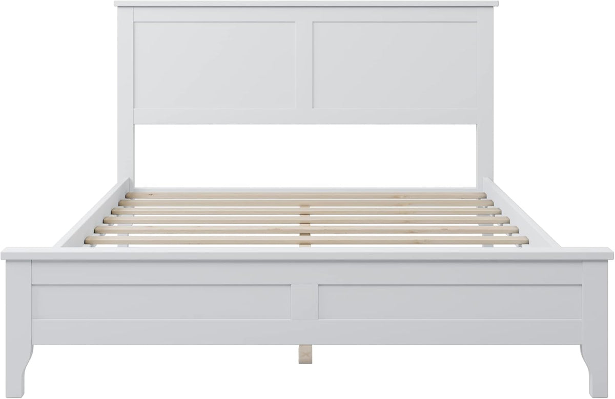 White Full Size Wooden Platform Bed with Headboard G620841