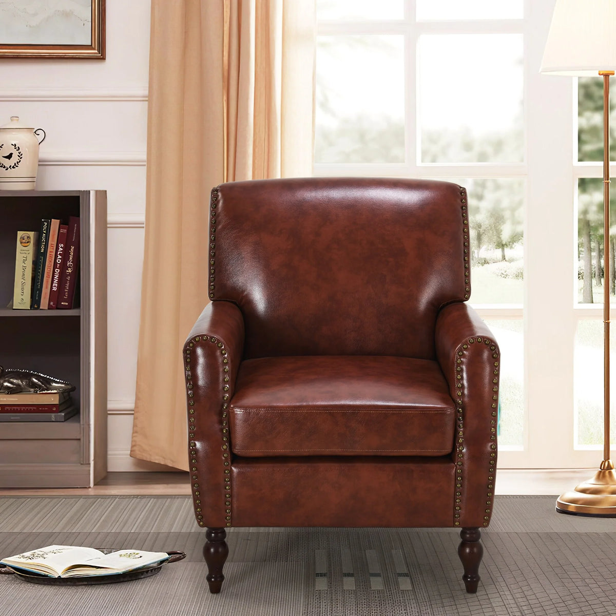 PU Leather Upholstered Accent Chair with Nailheads N1326