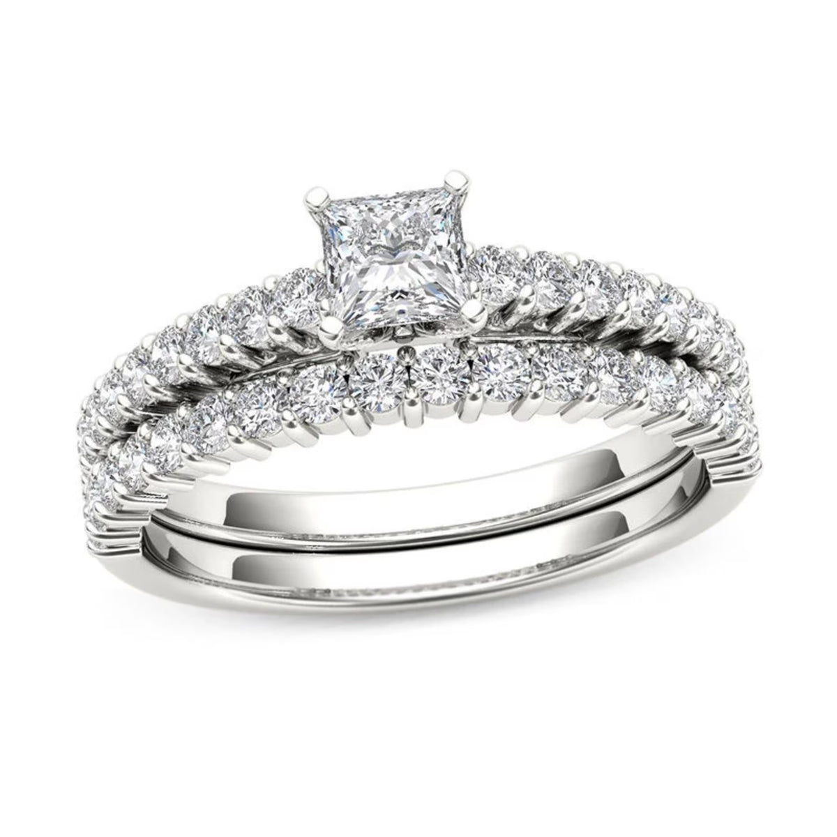 14K White Gold Princess-Cut Diamond Engagement Ring Set O914