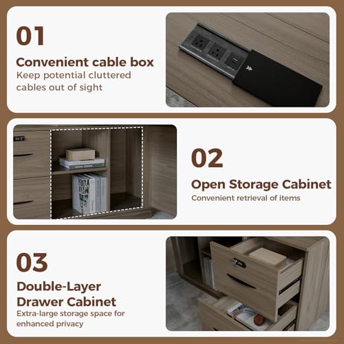 L-Shaped Executive Desk with Reversible Cabinets, Lockable Drawers & Cable Management J8211