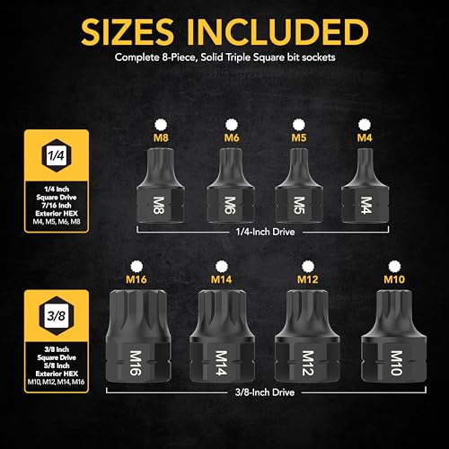 Triple Square Spline Bit Socket Set, Extra Long 4-Inch I21112