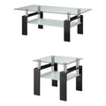 Black 2 Piece Glass Top Coffee Table and End Table Set L874