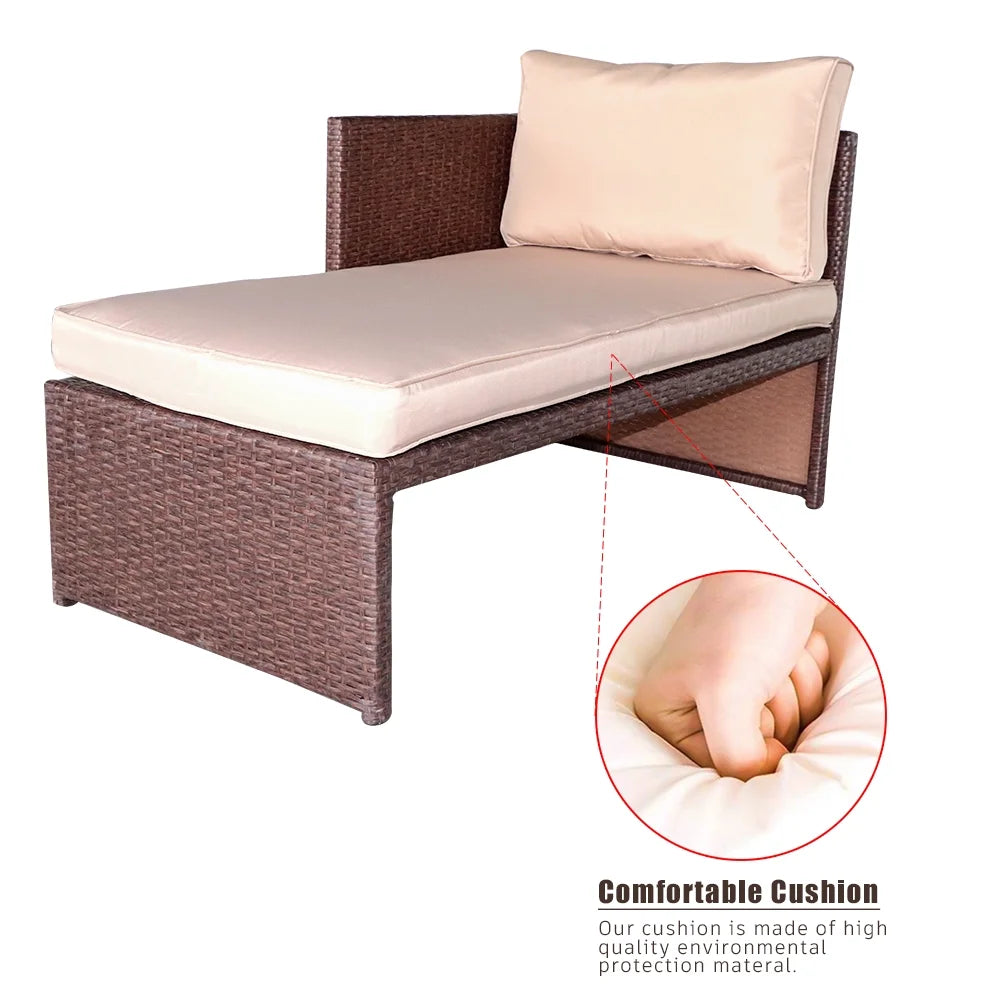 Rattan Sofa 3 Pieces Wood PE Wicker Ottoman With Coffee Table Patio Sofa Set U606824