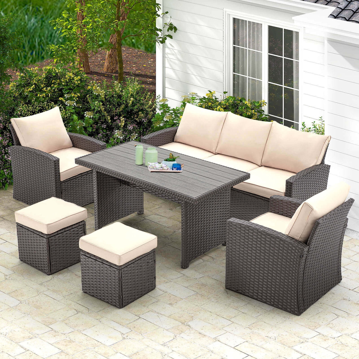 6 Pieces All Weather Wicker Rattan Patio Furniture Set G104393