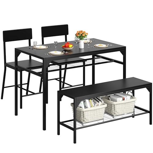Black Dining Table Set with Bench and Chairs V26726