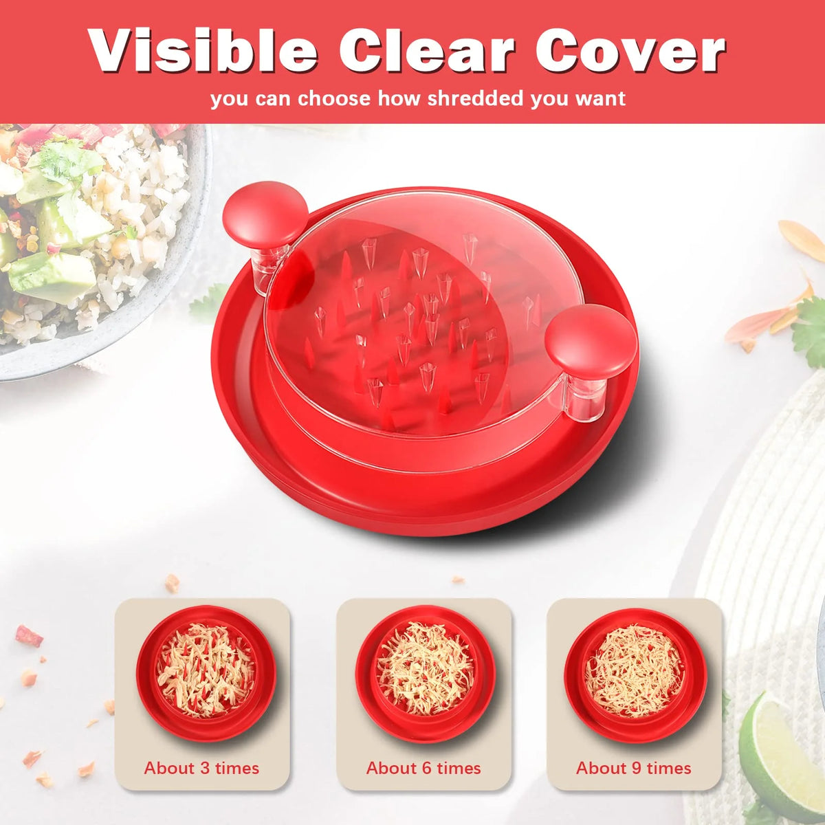 Large Meat Shredder Tool with Clear Cover and Non-Skid Base X718