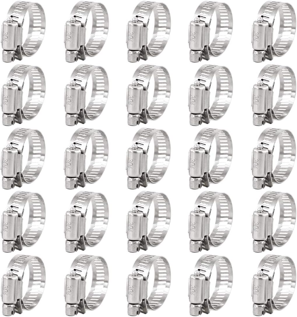 25Pcs Adjustable 304 Stainless Steel Worm Gear Hose Clamp Assortment Kit (18-32mm) W55610
