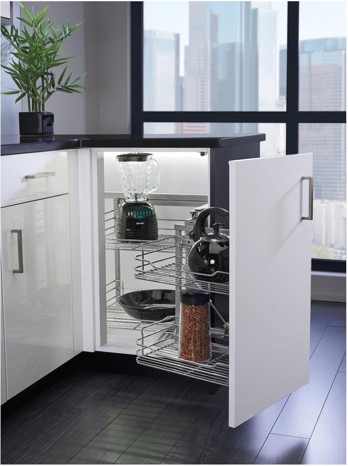 Chrome Sliding 4-Shelf Blind Corner Cabinet Organizer D15120