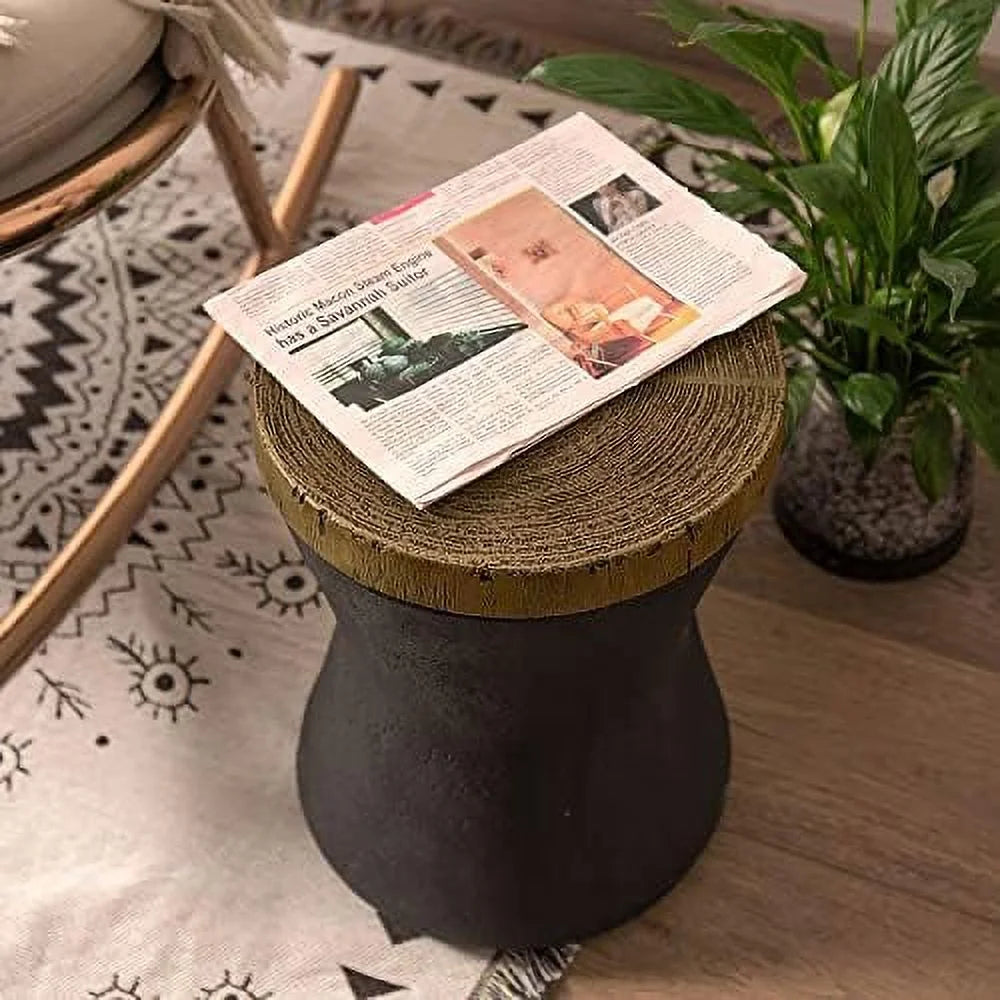 Outdoor End Table Faux-Wood Top Black Base U948
