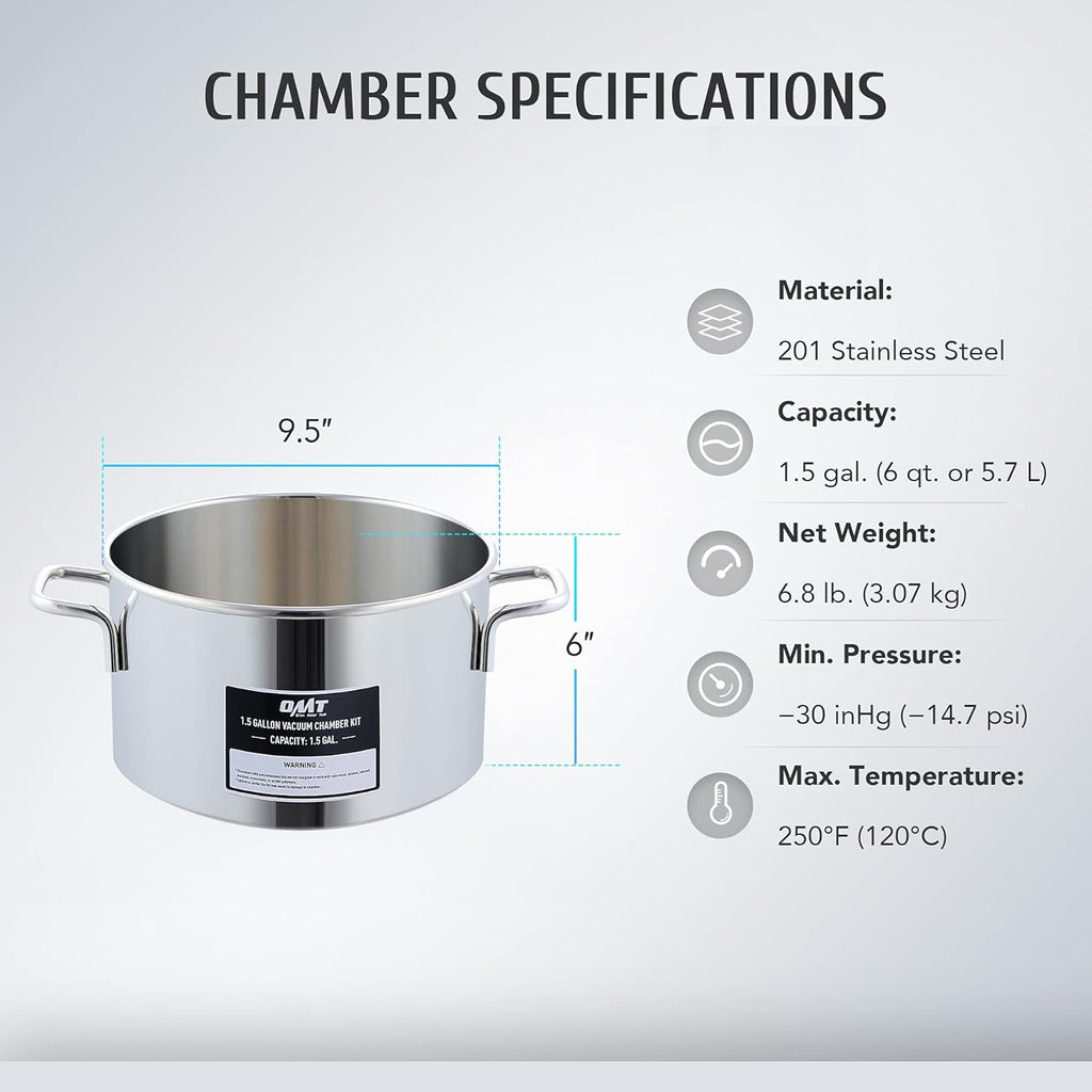 Vacuum Chamber Kit with 3.5cfm Pump, 1.5 Gallon, 38 Micron, 5.7L T8838