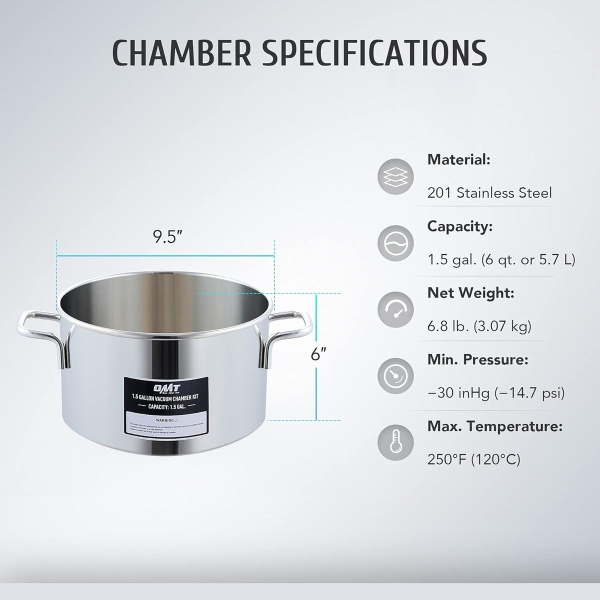 Vacuum Chamber Kit with 3.5cfm Pump, 1.5 Gallon, 38 Micron, 5.7L T8838