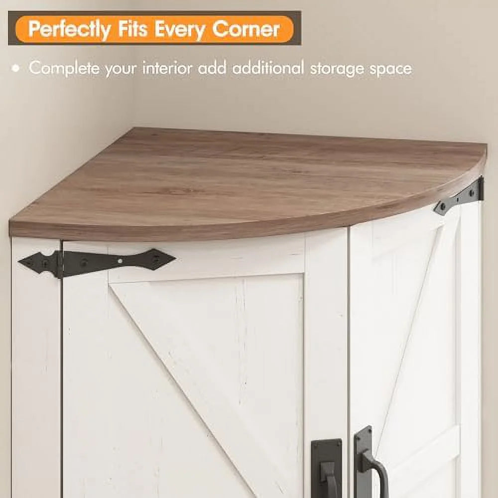 64.8" Tall White Corner Cabinet with 4 Doors and 5 Shelves B8849