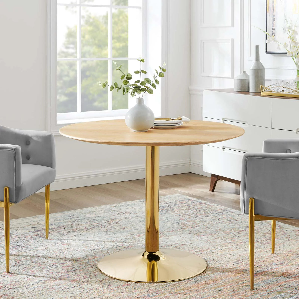 40" Round Wood & Metal Dining Table Q20257