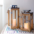 Large Wooden Battery Operated LED Flameless Candle Lantern G4852