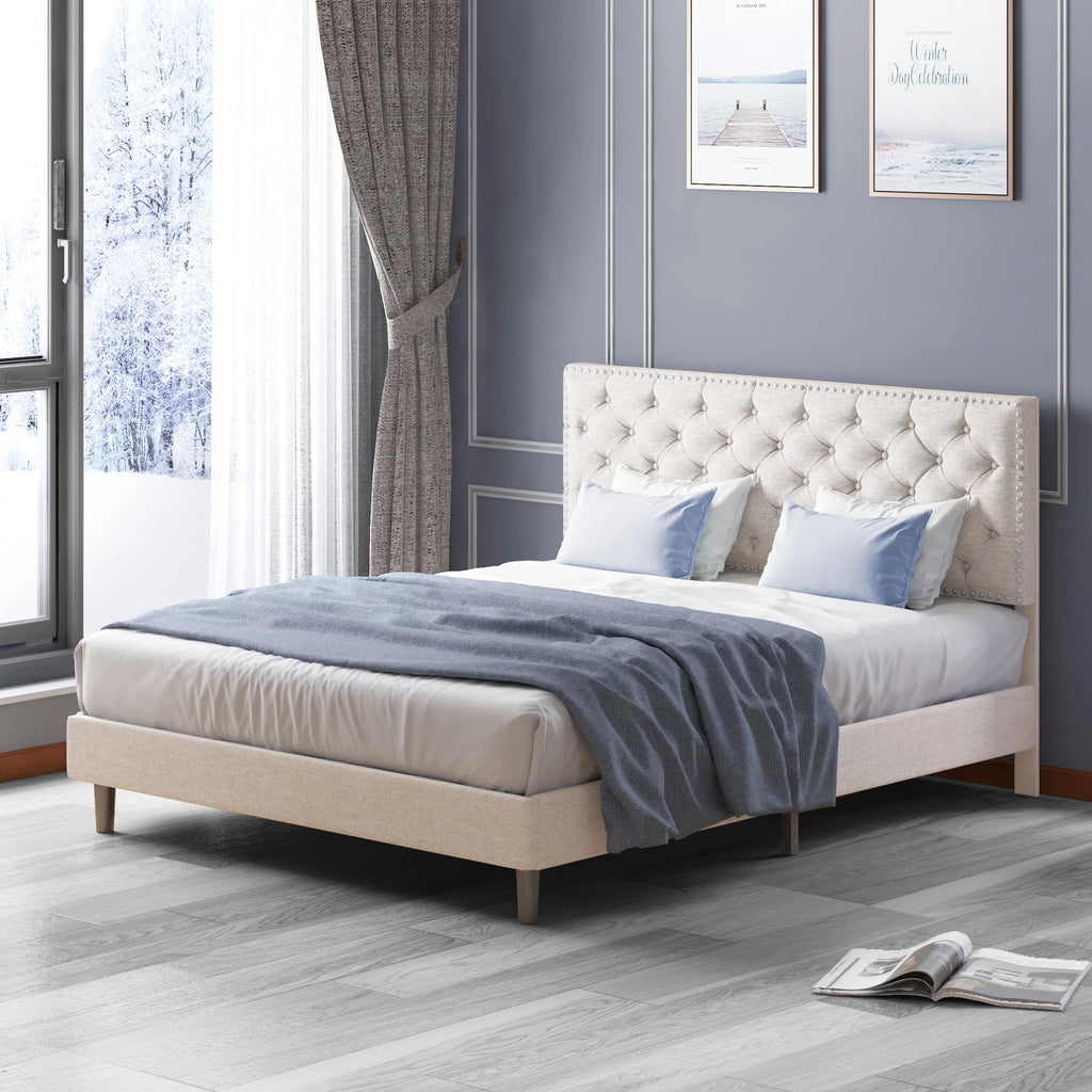 King Size Upholstered Platform Bed Frame with Headboard M3758