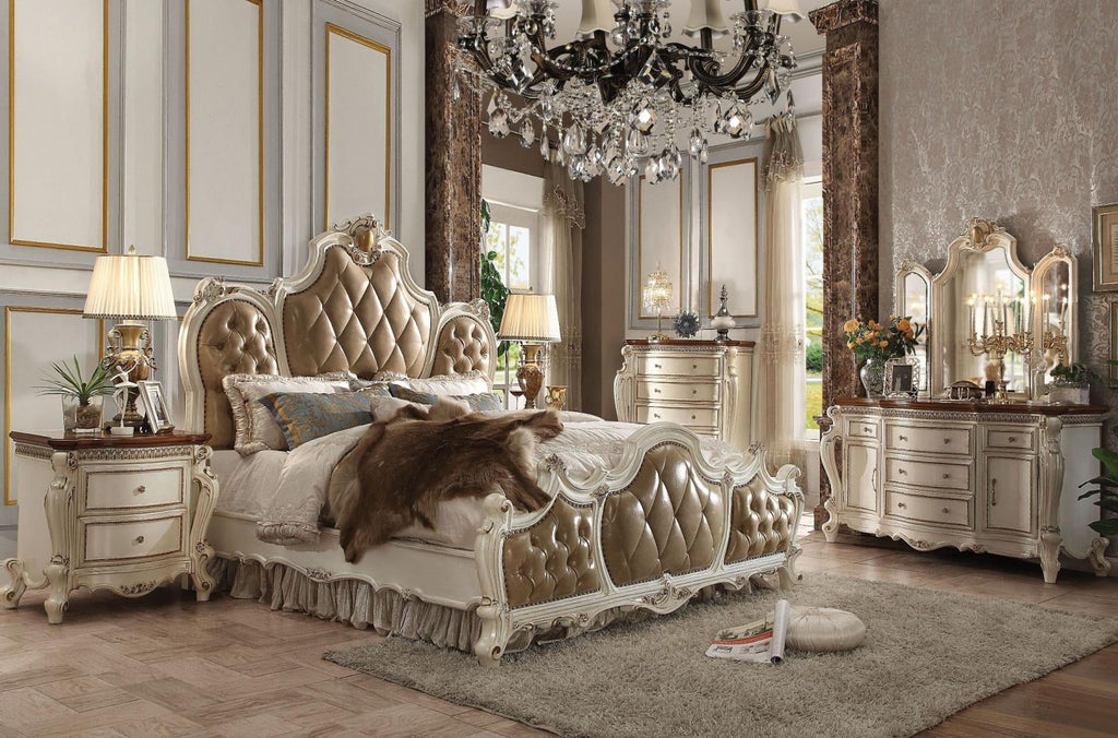 Antique Pearl Brown Upholstered King Bed Set 5P K156