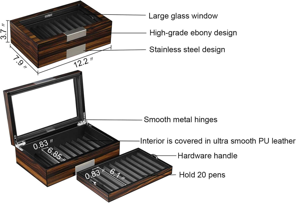 Ebony Wood Pen Display Case with Glass Window O875530