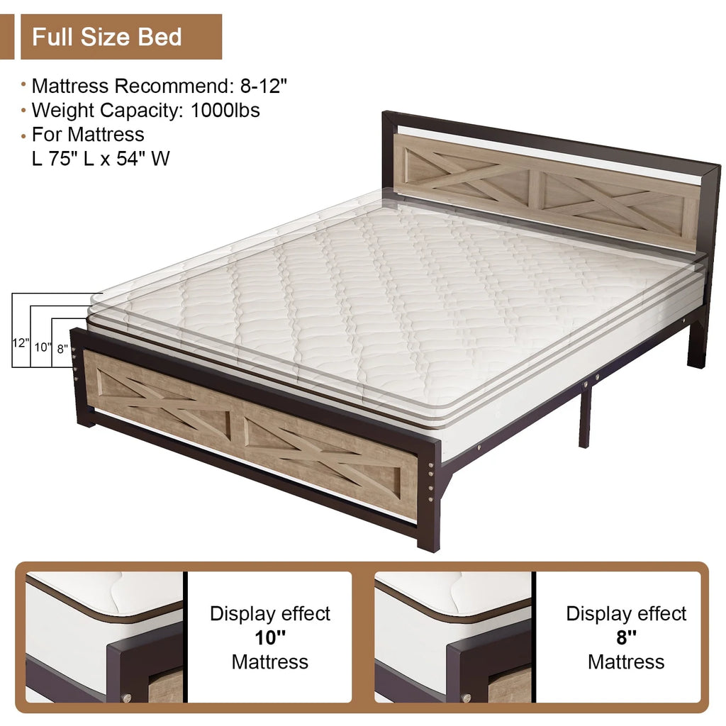 Platform Bed Frame with Headboard, Twin Size Bed N970