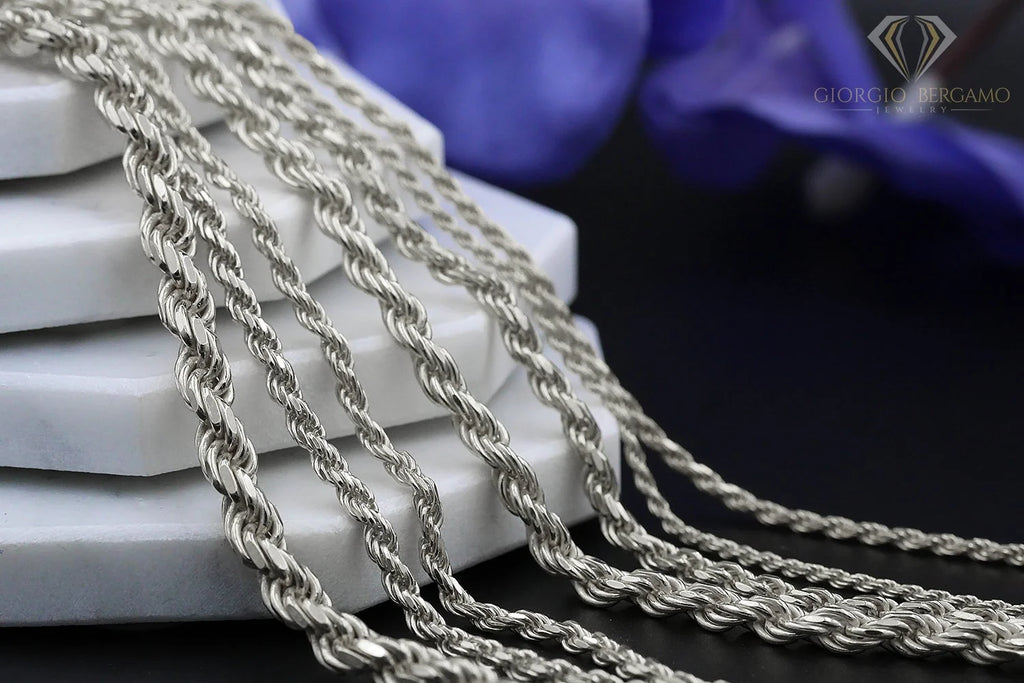 925 Sterling Silver Rope Diamond Cut Chain Necklace A71822