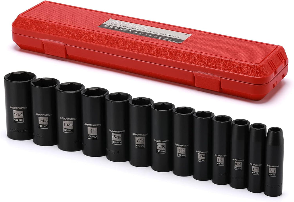 13 Pieces 1/2-Inch Drive Deep Impact Socket Set, Cr-Mo Steel, SAE N7118