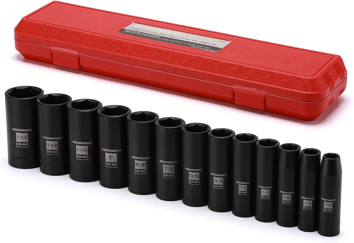 13 Pieces 1/2-Inch Drive Deep Impact Socket Set, Cr-Mo Steel, SAE N7118