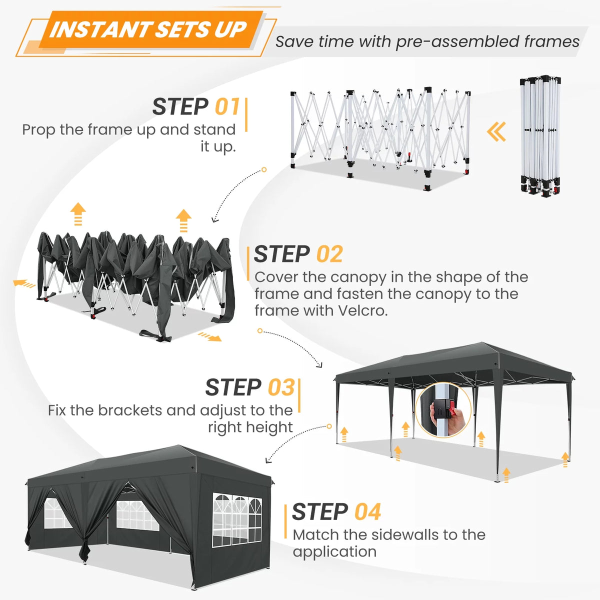 10'x20' Pop up Canopy Tent with 6 Sidewalls and Carry Bag C183