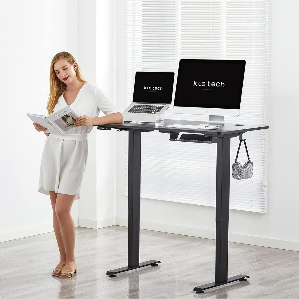 Black Steel Frame Walnut Top Electric Standing Desk, 48 x 24 Inch A497