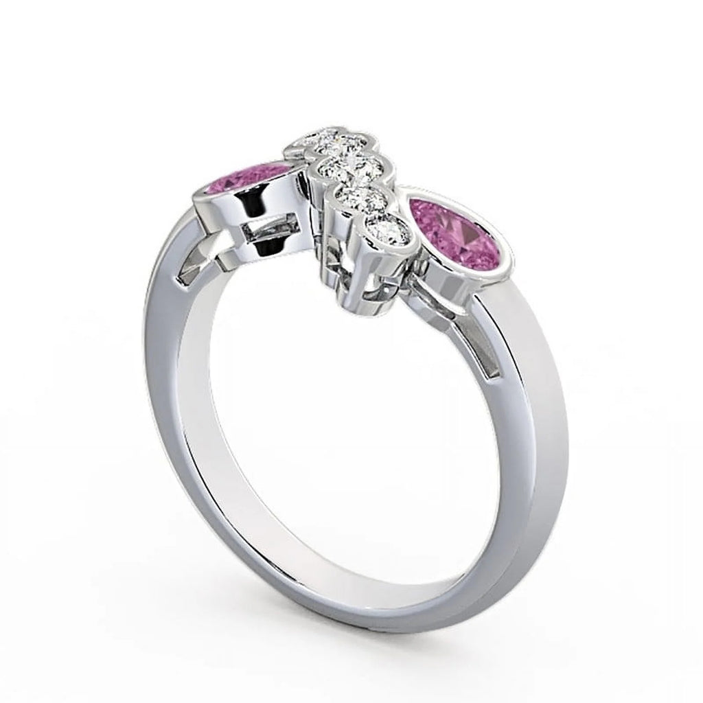 14K White Gold Pear Cut Pink Sapphire Diamond Eternity Band Size 8.5 L576