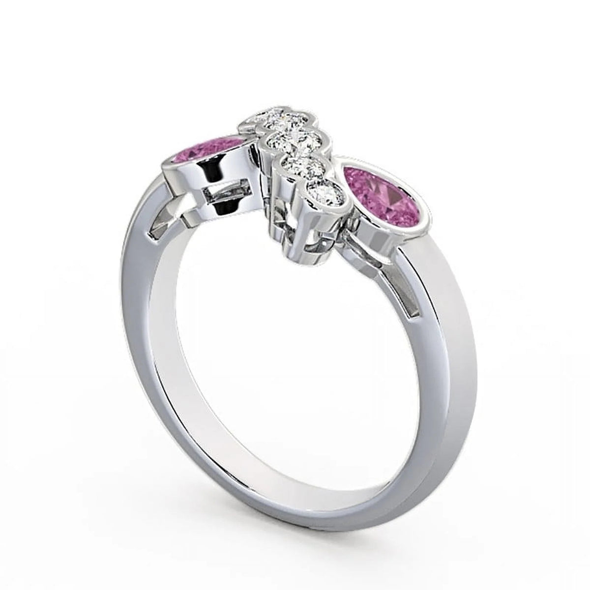 14K White Gold Pear Cut Pink Sapphire Diamond Eternity Band Size 8.5 L576