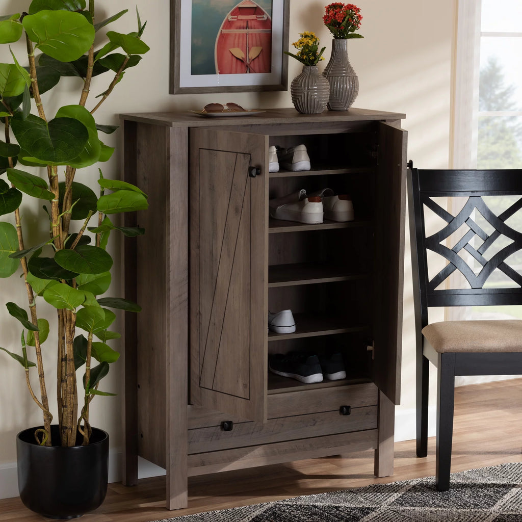 Natural Oak Finished Wood 1-Drawer Shoe Cabinet Q6436