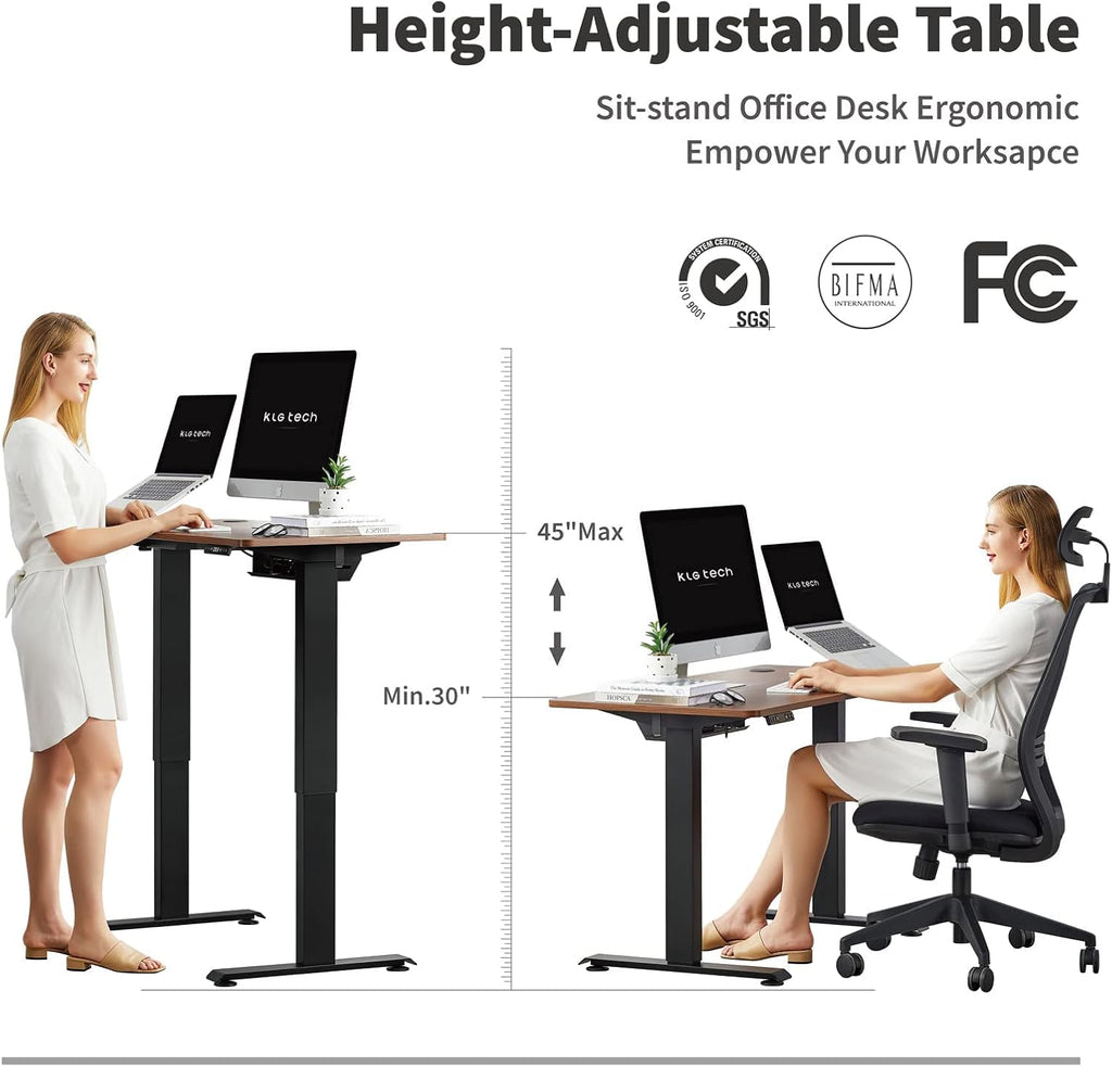 Black Steel Frame Walnut Top Electric Standing Desk, 48 x 24 Inch A497