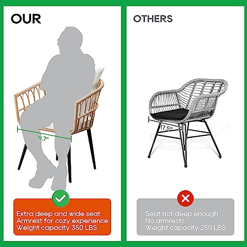 3 Piece Beige Wicker Patio Bistro Set C578
