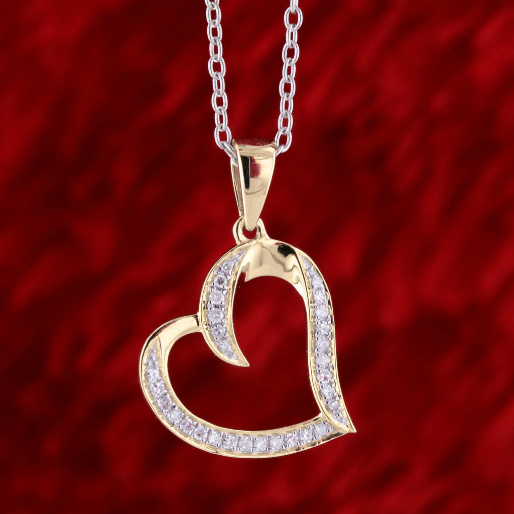 Round White Diamond Heart Pendant with 18 Inch Silver Chain in 10K Yellow Gold D25627