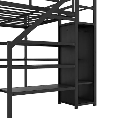 Twin XL Black Metal Loft Bed with Desk X1213