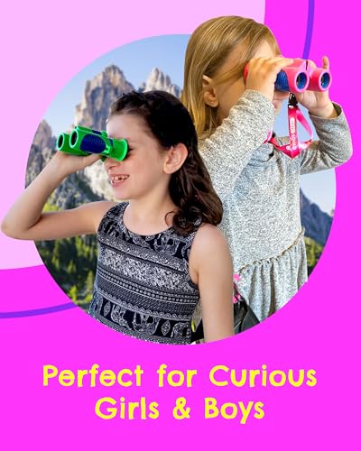 8x21 Pink Compact Kids Binoculars Set with Neck Strap V6467