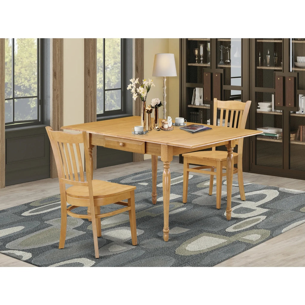 3 Pc Solid Wood Dining Table Set with 2 Chairs, Oak Finish V63764