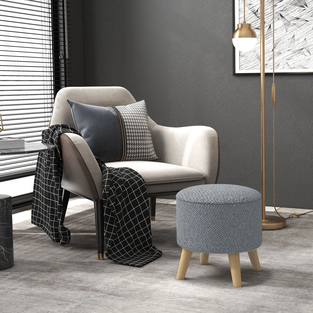 Gray Round Storage Ottoman I5104