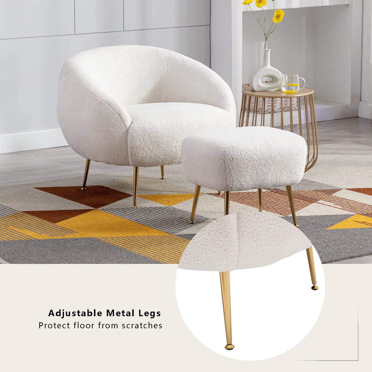 White Accent Chair with Ottoman N738753