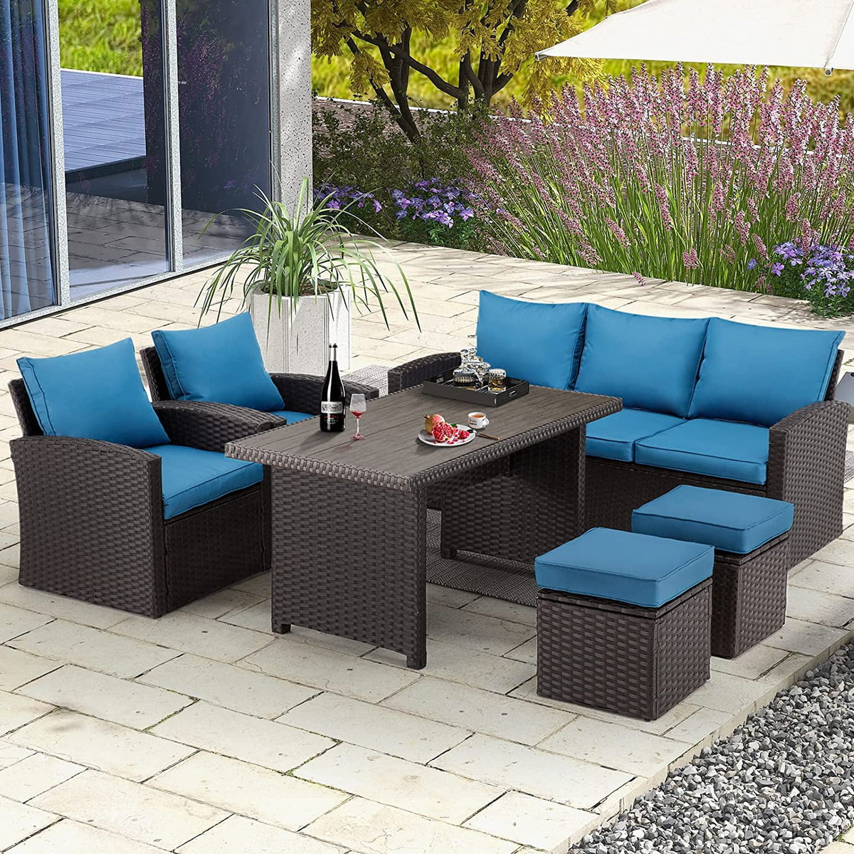 6 Pieces All Weather Wicker Rattan Patio Furniture Set G104393