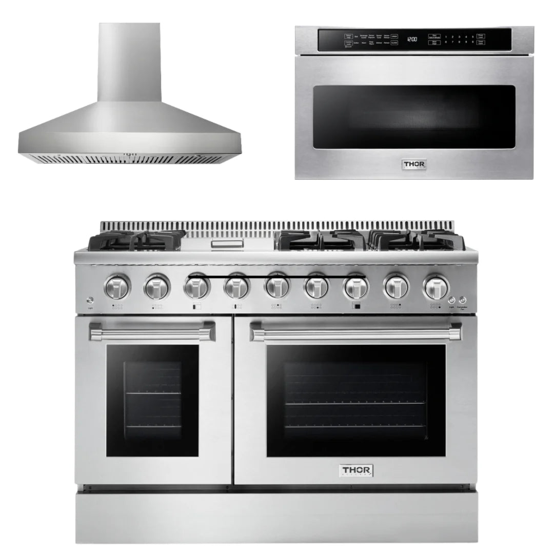 48 Gas Burner Electric Oven Range, Range Hood, Microwave J78199