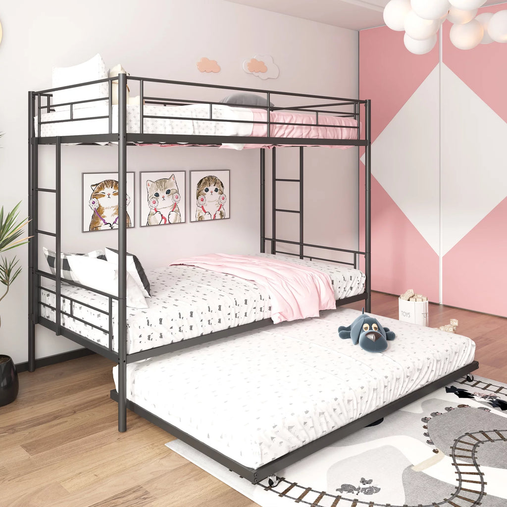 Black Twin Over Twin Metal Bunk Bed with Trundle R264293